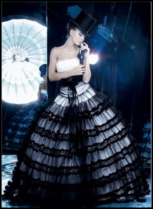 Max Chaoul Couture Black and White tulle dress