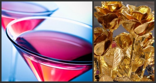 cocktails-gold-roses pink cocktails and roses dipped in gold