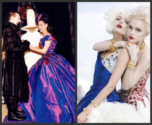 dita-von-teese-and-alexander-mcqueen-purple-wedding-dresses